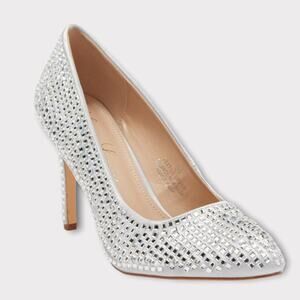 Lauren Lorrain Silver Glass/Rhinestones Dazzle Embellished Pump Heels Size 6.5